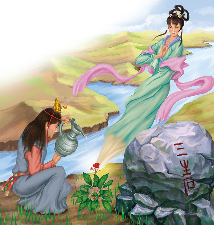 神瑛侍者每天用甘露灌溉,使那绛珠草得以生长,慢慢成了人形,化为女体